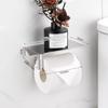 Punch-Free Stainless Steel Toilet Paper Holder with Mobile Phone Shelf