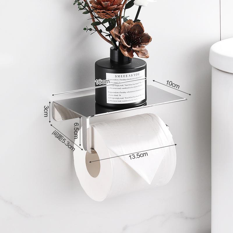 Punch-Free Stainless Steel Toilet Paper Holder with Mobile Phone Shelf
