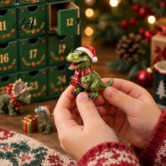 Creative Advent Calendar for Kids Dinosaur Calendar, 24Pcs Acrylic Ornament Set with Cute Educational Animal Figures Dino Figures, Christmas Countdown
