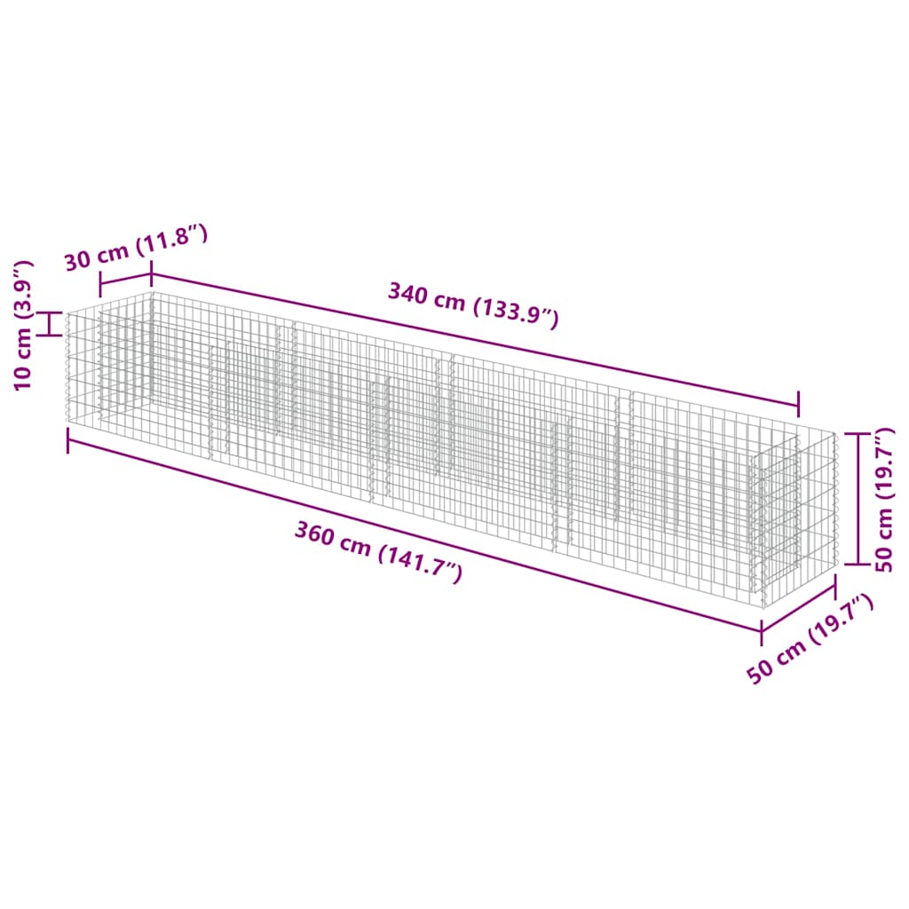 Gabion Raised Bed Galvanized Steel 360 * 50 * 50 Cm