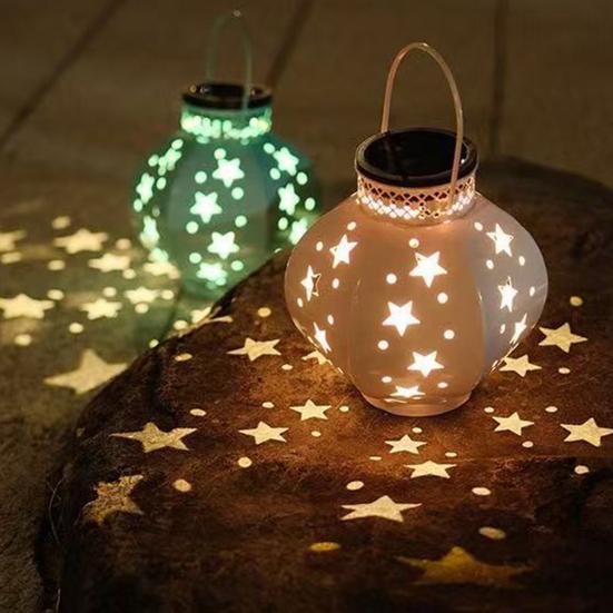 Outdoor Star Solar Lantern Waterproof Garden Light with Star Hollow Design Warm LED Glow Solar Lamp for Yard Patio Porch Lawn Pathway Decoration
