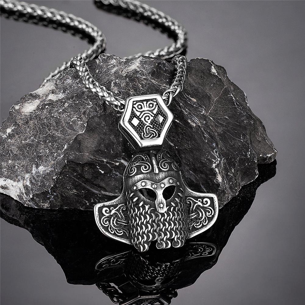 

Ожерелье Шлем Ужаса Викинга Руна Вегвизир Амулет Античная Сталь Viking Jewelry для Мужчин 60CM
