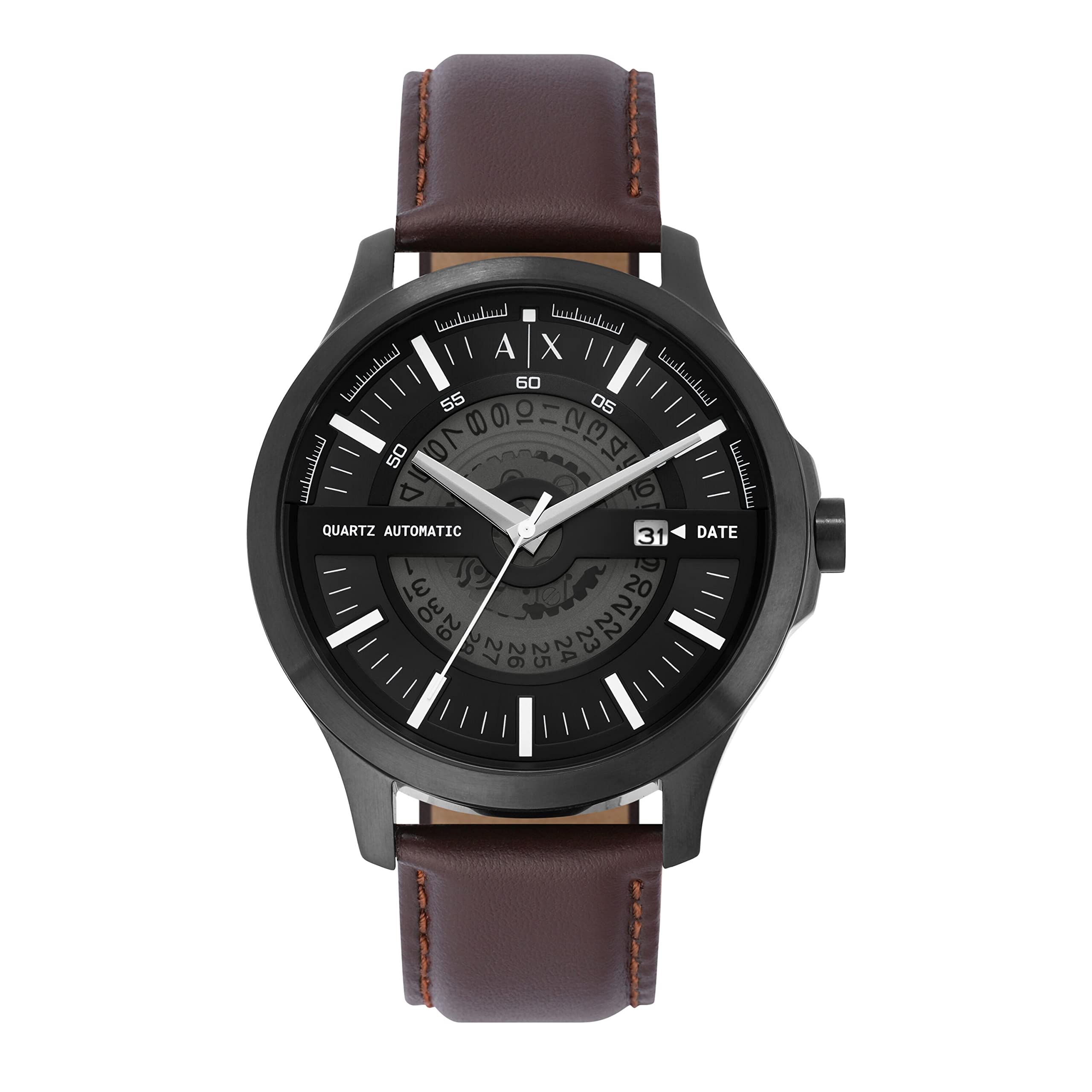 Armani Exchange Автоматические Кварцевые Часы с Тремя Стрелками и Датой Коричневый Кожаный Ремешок