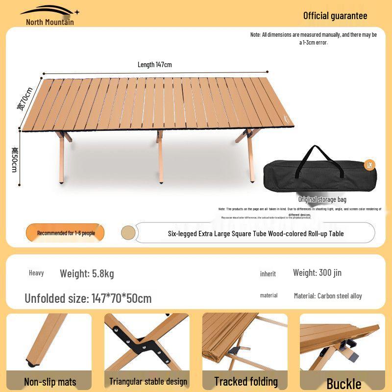 Reinforced Outdoor Folding Table and Chair Set with Roll-up Table