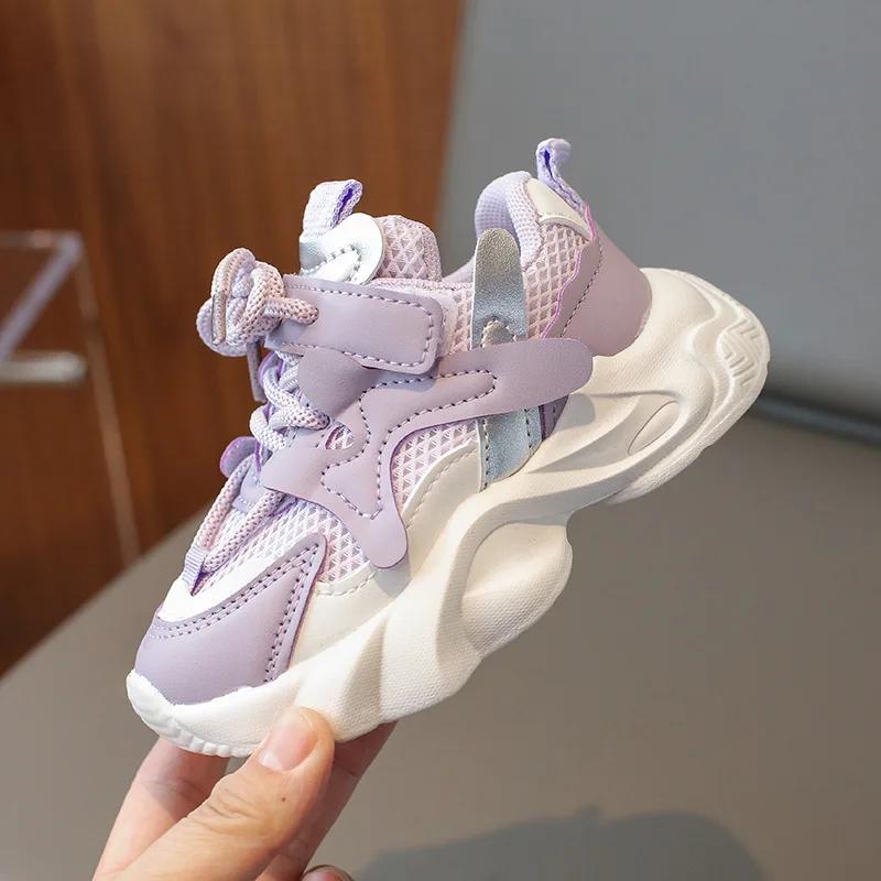Boys Girls Sports Shoes Non-slip Breathable Students Sneakers Thick Soft Sole 2025 New Fashion Kids Running Shoes Trendy Ins