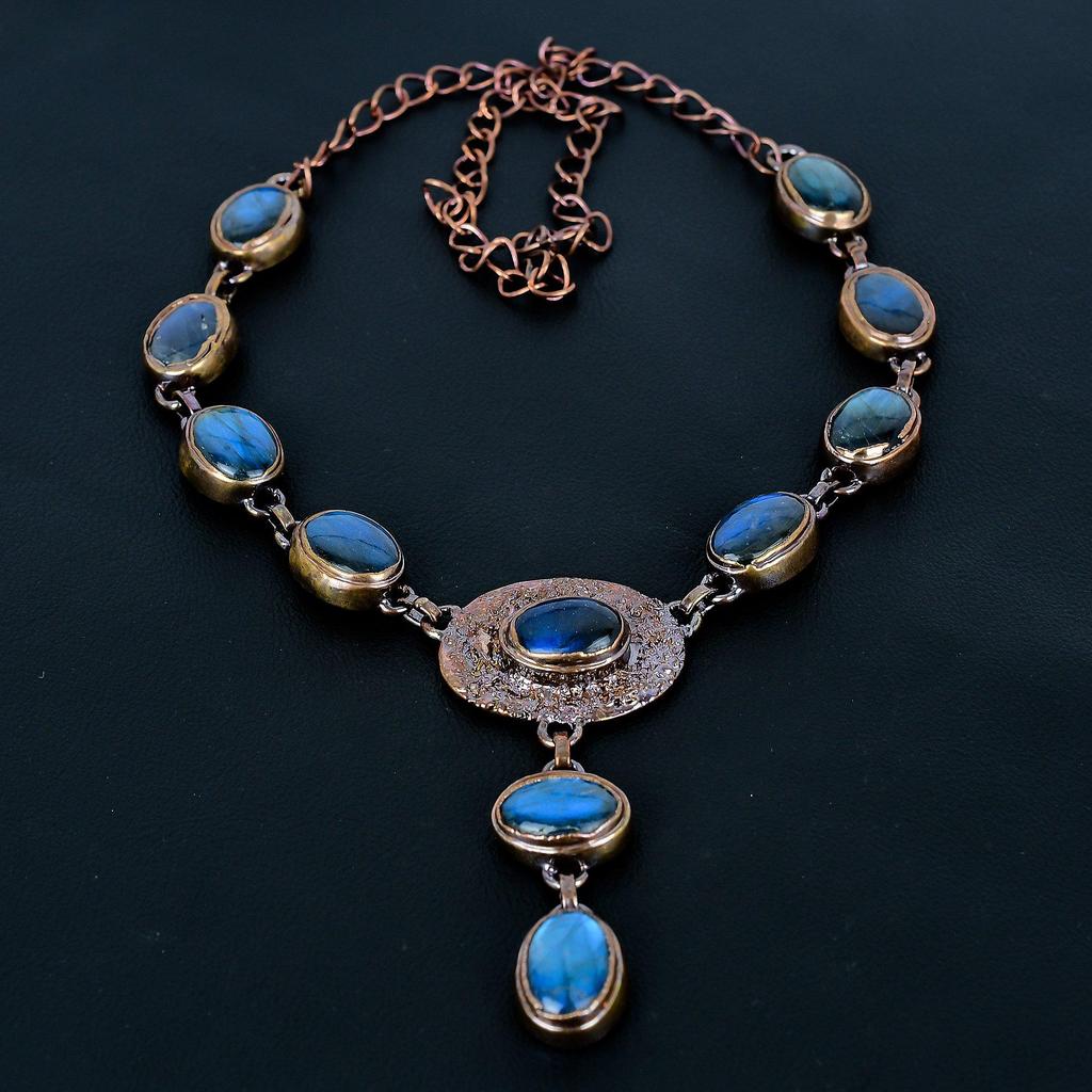 Labradorite Copper Electroformed Necklace with Adjustable Chain, Handmade Gemstone Jewelry Necklace For Memorial Day