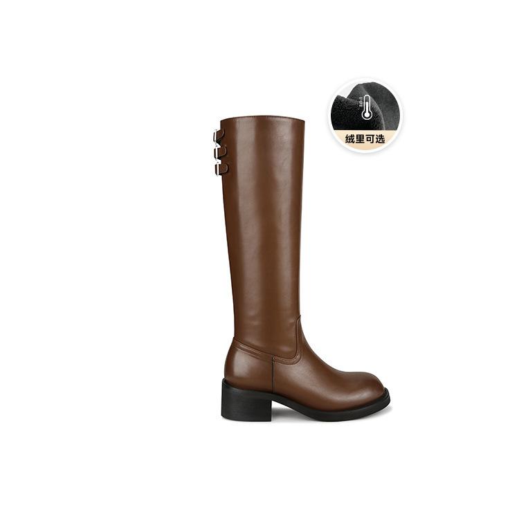 

New spot Seoul scheming boots~ belt buckle side zipper thick heel high boots women s 2025 new velvet ride 40