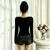 Women's Elegant V-Neck Long Sleeve Top with Pleated Front and Belt Design, Slim Fit Color Blouse