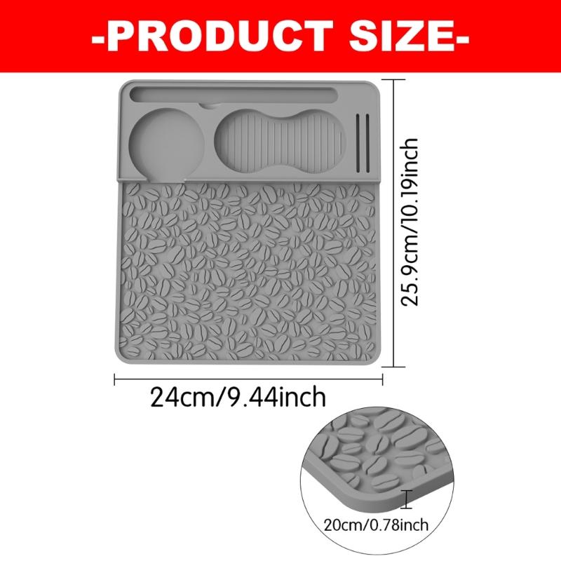Silicone Coffee Tamping Pad with Textured Work Area, Recessed Tool Holders, Coffee Bean Pattern, and Loose Grounds Control for Brewing