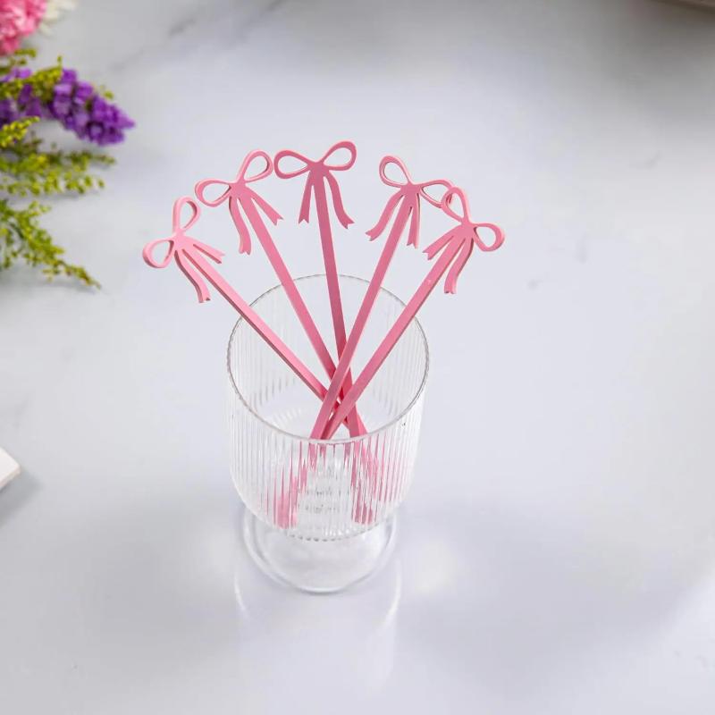 10 Pieces Cocktail Stirrers Bow Drink Stirrers Fruit Food Picks Cocktail Stirrers Suitable For Bow Theme Party Birthday Wedding