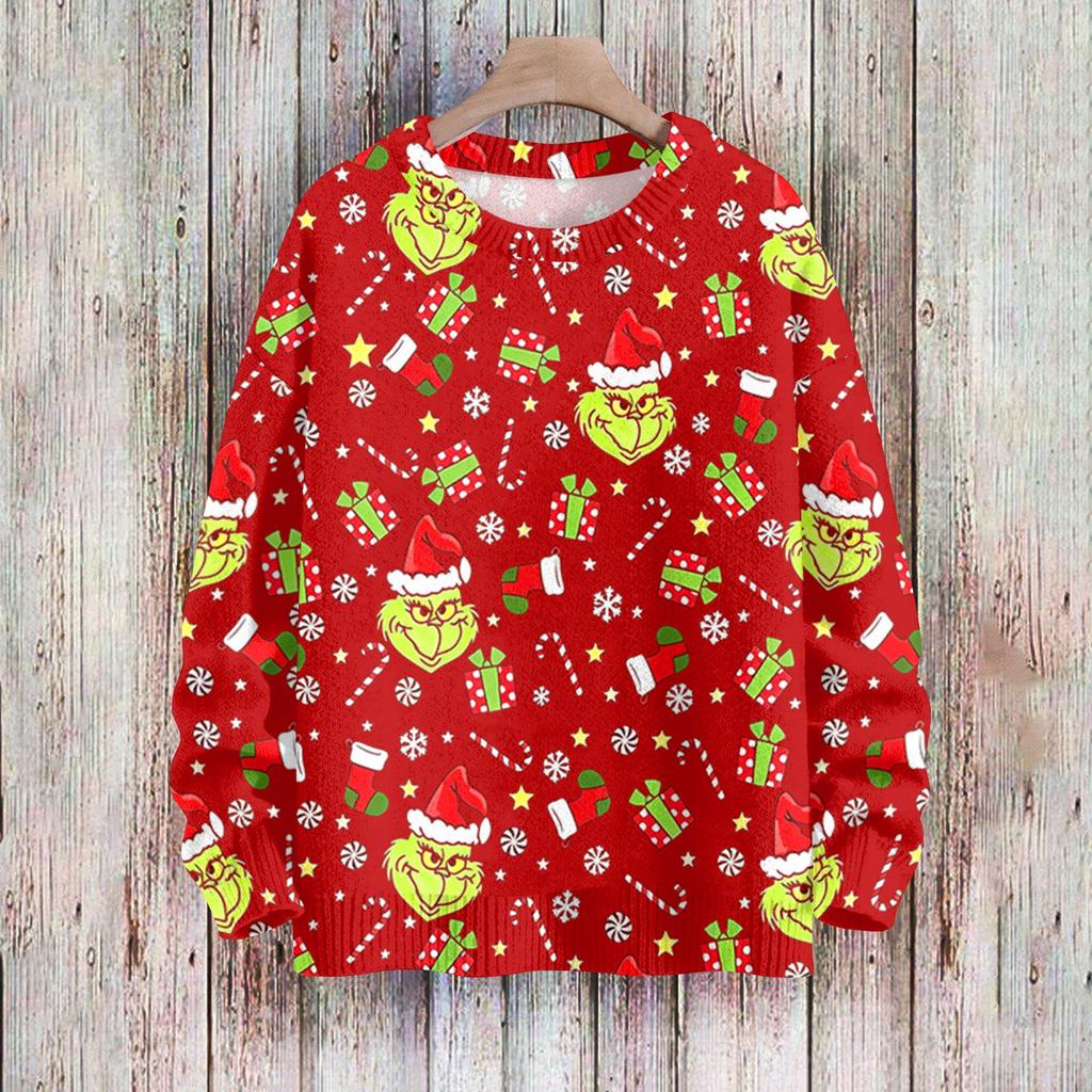 Women's Casual Christmas Print Long Sleeve Neck Knit Sweater