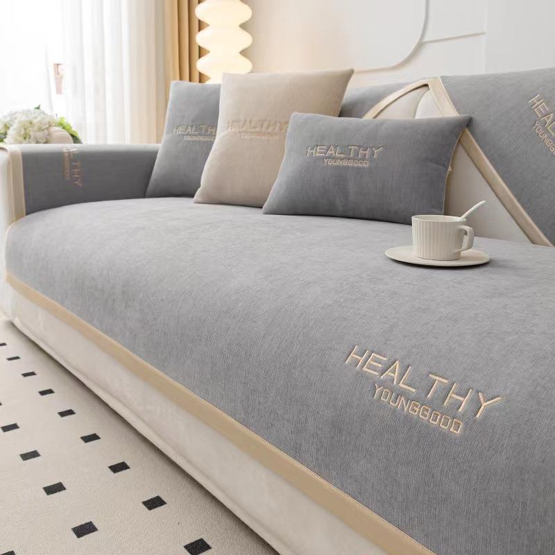 Chenille-Sofabezug, leichtes Sofakissen im Luxusstil für Wohnzimmer, vier Jahreszeiten, universelle Kombination, Stickerei, Couchtuch