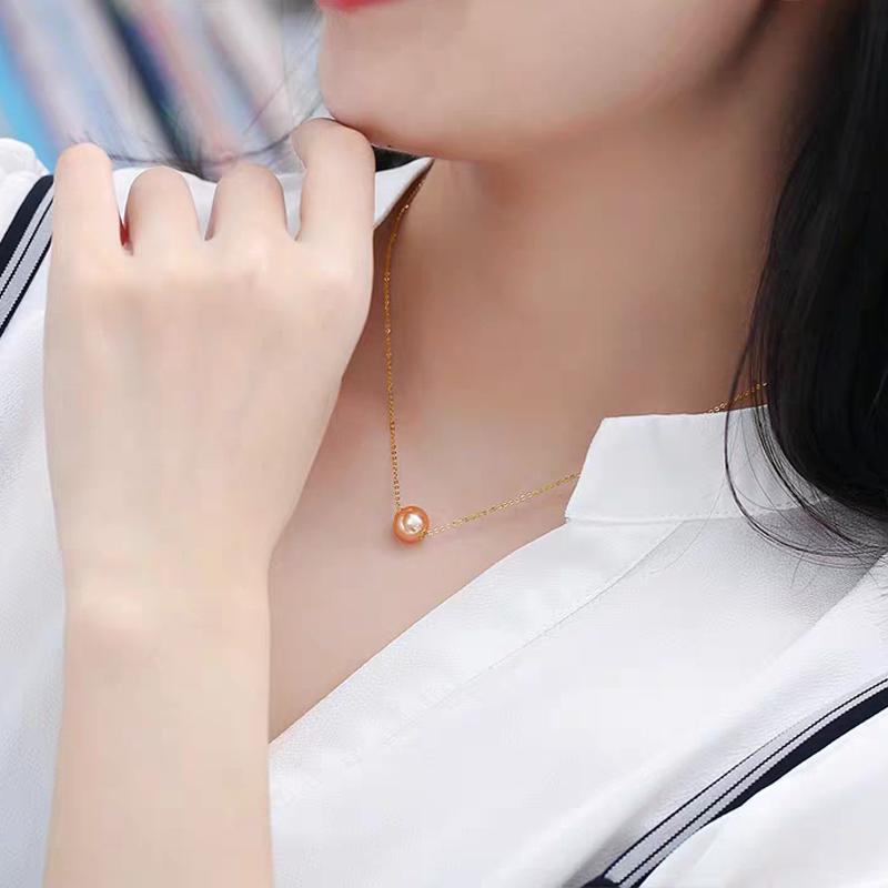 

Ожерелье с подвеской из натурального пресноводного жемчуга 18 карат, цепочка из чистого желтого золота 8-9 мм, белый/розовый/фиолетовый круглый жемчуг, женские ювелирные украшения 45cm