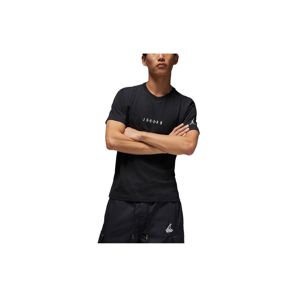 Air Jordan Logo Print Vintage Bordado Malha Gola Redonda Camiseta Masculina Tops Preto DM3183-010