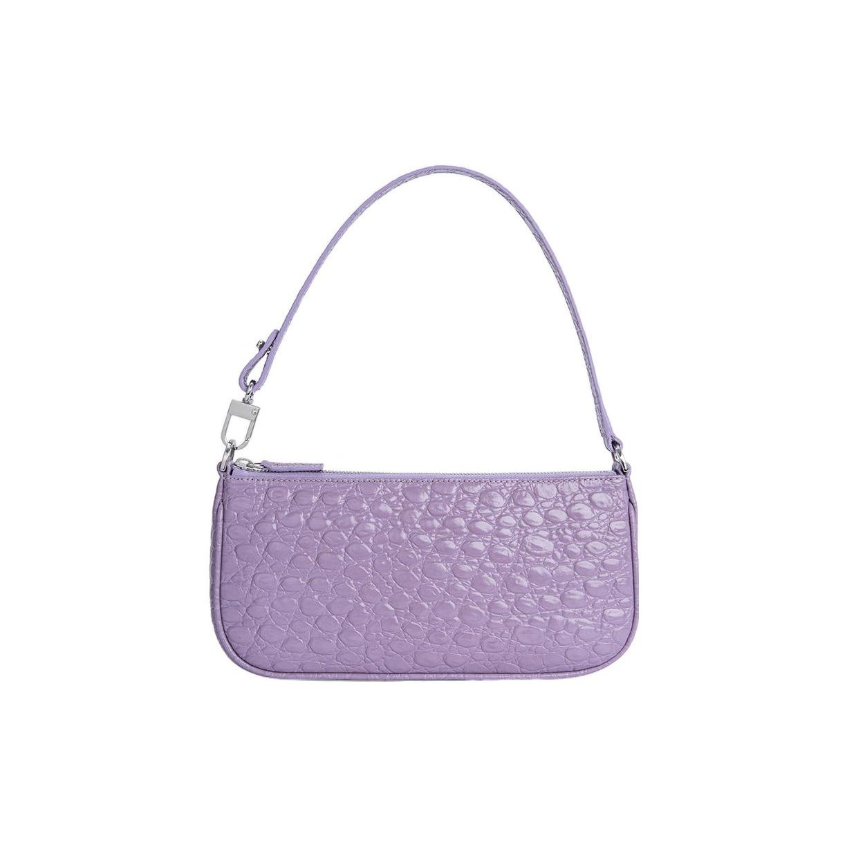 By Far Rachel 27 Solid Color Zipper Closure Crocodile Embossed Leather Tote Shoulder Bag Women bags Misty-Purple 23CRRCLSPRHCCEMED Basic Set (Bag+Dust Bag)