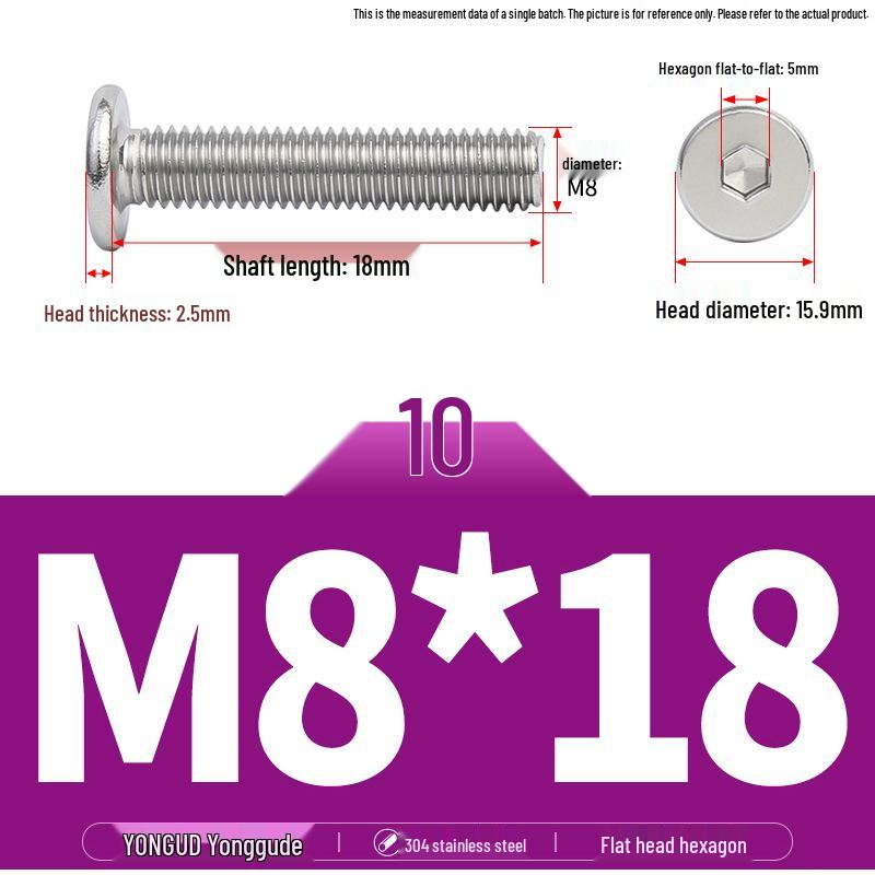 304 Stainless Steel Ultra-Thin Flat Head Hex Socket Bolt, M2-M12