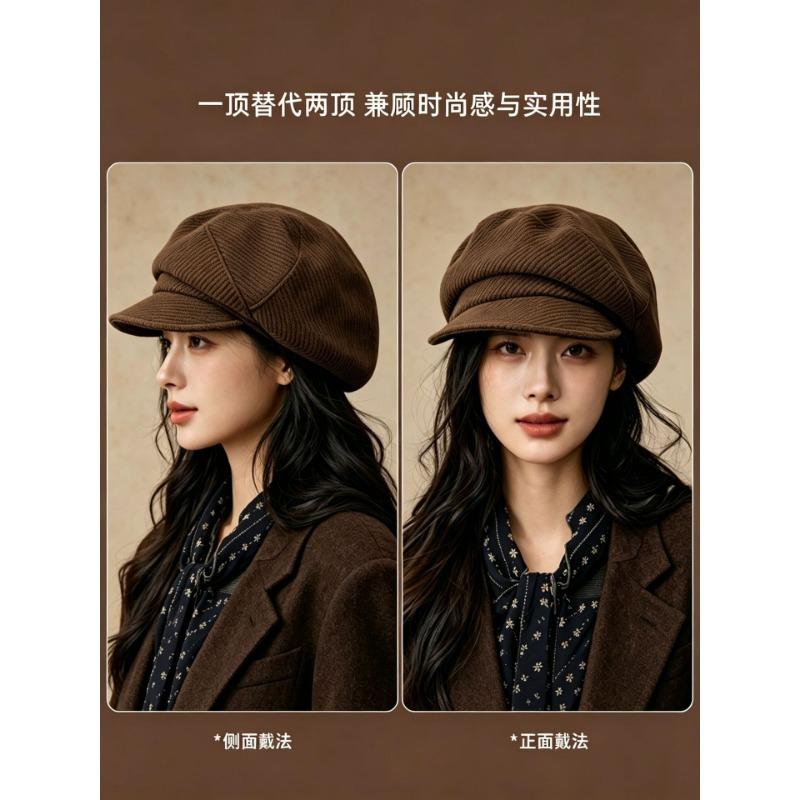 Women S Large Size Face Slimming Vintage Simple Casual Hat For Autumn Winter
