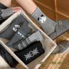 Wool Socks - Women's Warm and Thick Mid-calf Socks with Cartoon Dog and Bow Tie Design, In Gray Color, Suitable for All Occasions and Versatile.
