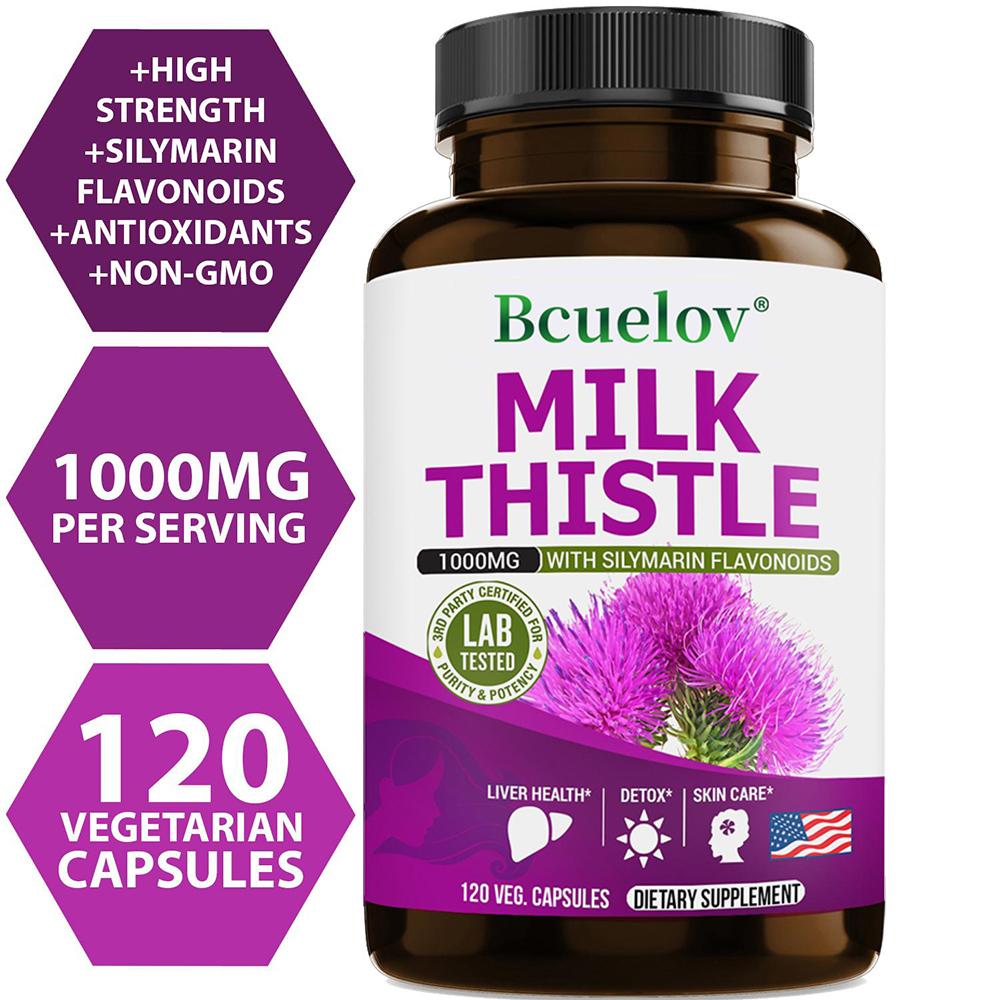 Bcuellov Milk Thistle 1000mg 120 Vegetarian Capsules - Liver Health, Detox, Skin Care