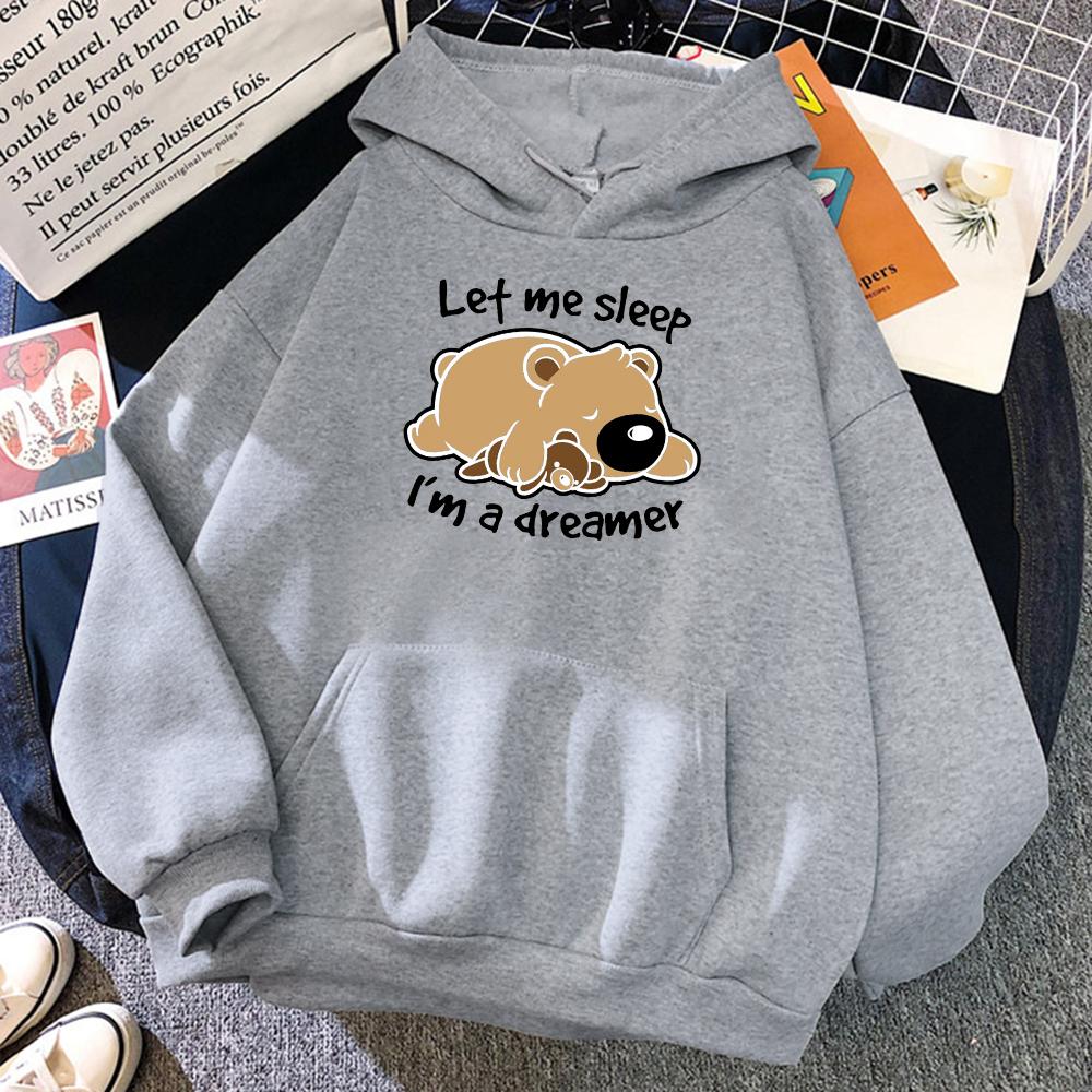 Hoodies Let Me Sleep Dreamer Bear Prints Women Hoody All-Match Pocket Loose Y2K Sportswear Casual Autumn Female Hoodie