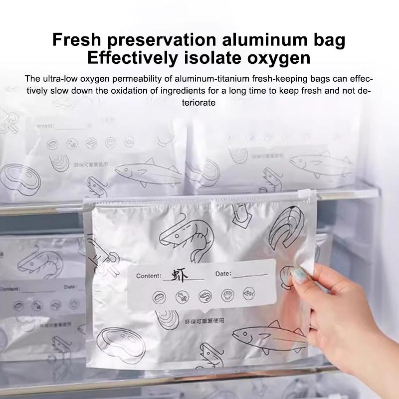 10Pcs Aluminum Foil Fresh-Keeping Sealed Bag Leakproof Food Grade Refrigerator Freezer Safe Kitchen Slide Fastener Fresh Bag