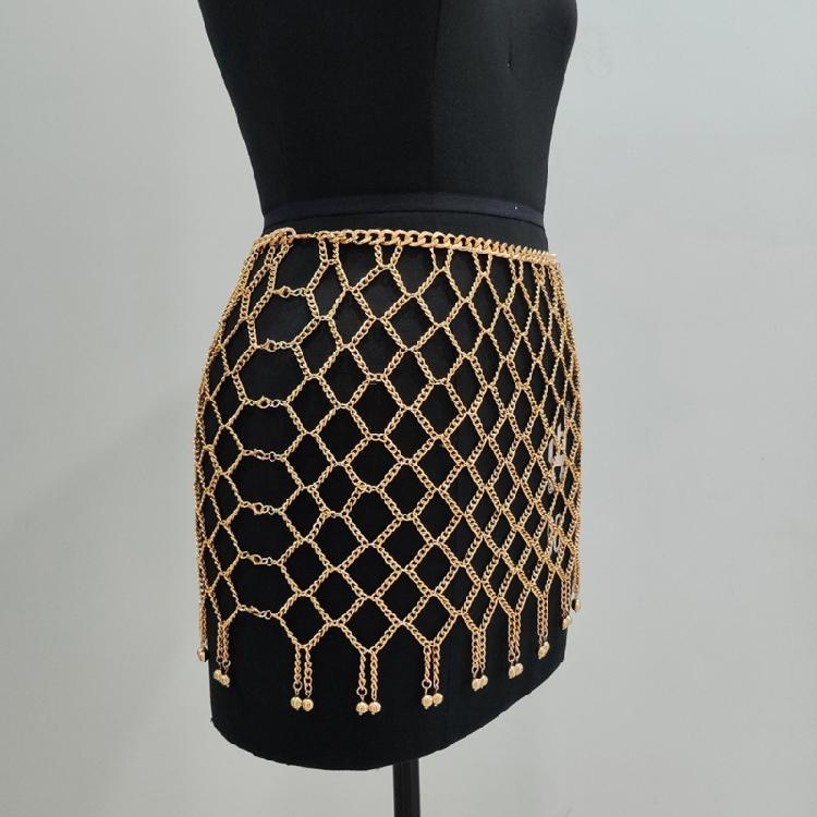 Gold/Silver Body Chain Skirt Elegant Hollow Meshes Body Jewelry Skirt for Women Ideal for Nightclub Wear