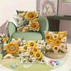 2/4pcs 2D Floral Print 45x45cm Zipper Closure Machine Washable Throw Pillow Covers Soft Sunflower & Daisy Bed Pillowcase