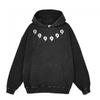 Mens Oversized Washed Fleece-Feel Printed Hoodie Casual Streetwear Loose Fit