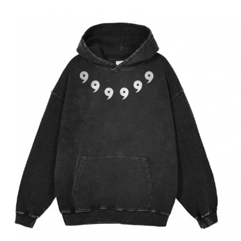 Mens Oversized Washed Fleece-Feel Printed Hoodie Casual Streetwear Loose Fit