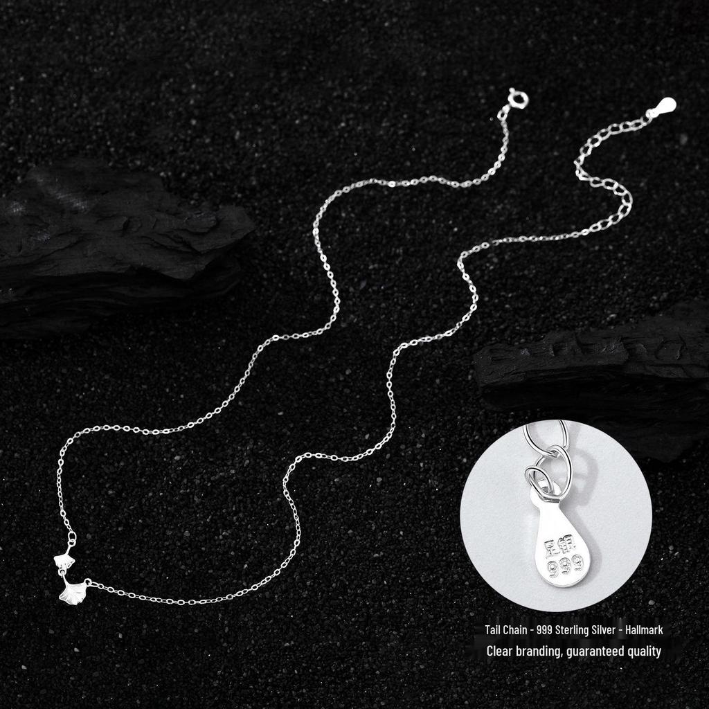Sterling Silver Ginkgo Leaf Necklace - Women's Luxury Choker with Leaf Pendant.