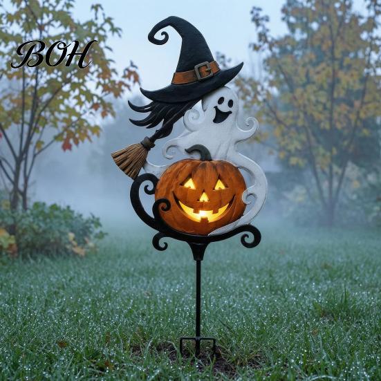 Metal Witch Yard Decor Halloween Garden Stake, Pumpkin Rust-Proof Outdoor Spooky Art Decoration for Lawn Patio Porch Pathway, Gift Gardener Holiday