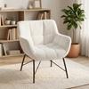 Modern Lounge Chair, Sherpa Fleece Chair with Curved Backrest, Integrated Armrests, Metal Legs, Cream White