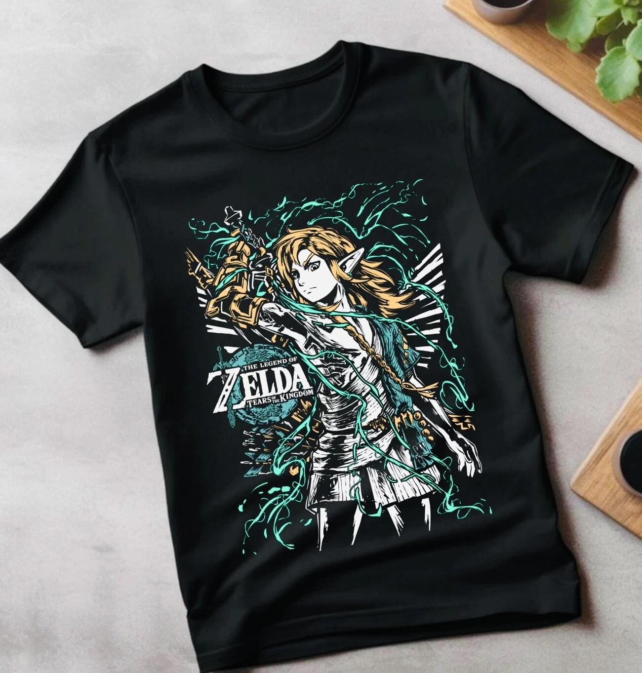 

Zelda T-shirt, Link To The Past Graphic Print Black Shirt All Size L