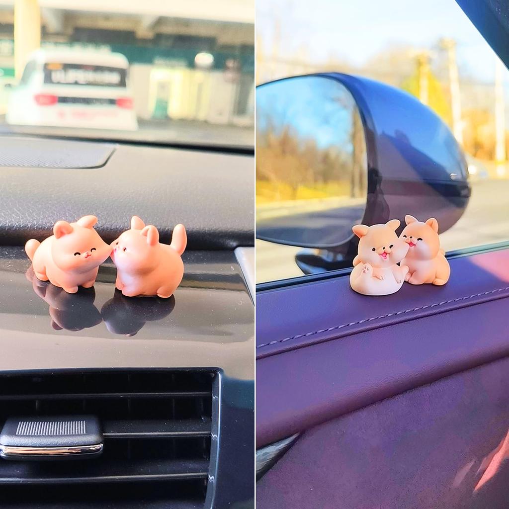 Cute Kiss Face Animal Car Dashboard Decoration, Funny Micro Landscape Car Interior Rear Mirror