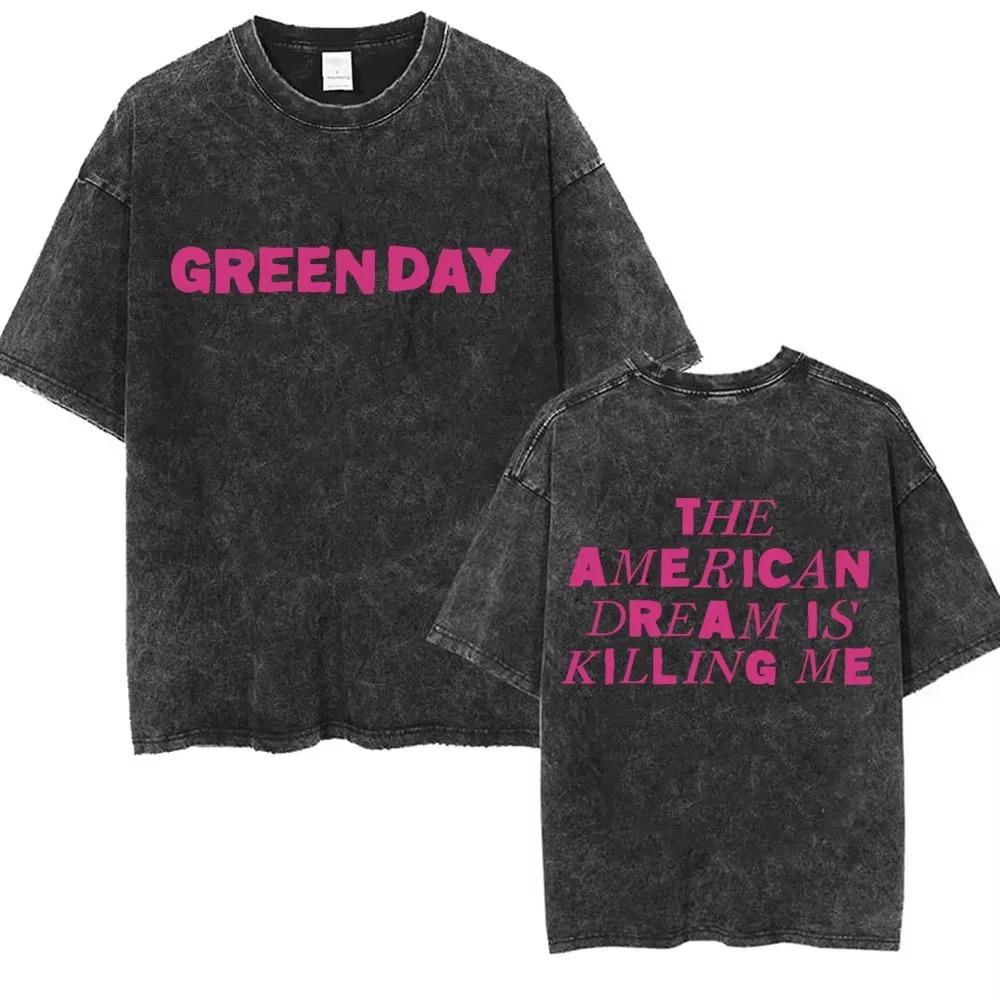 New Arrival Mens Clothes Tee Shirt Homme Graphic TShirts Men Tshirt for Men Ropa Hombre Washed Vintage Punk Band Green Day