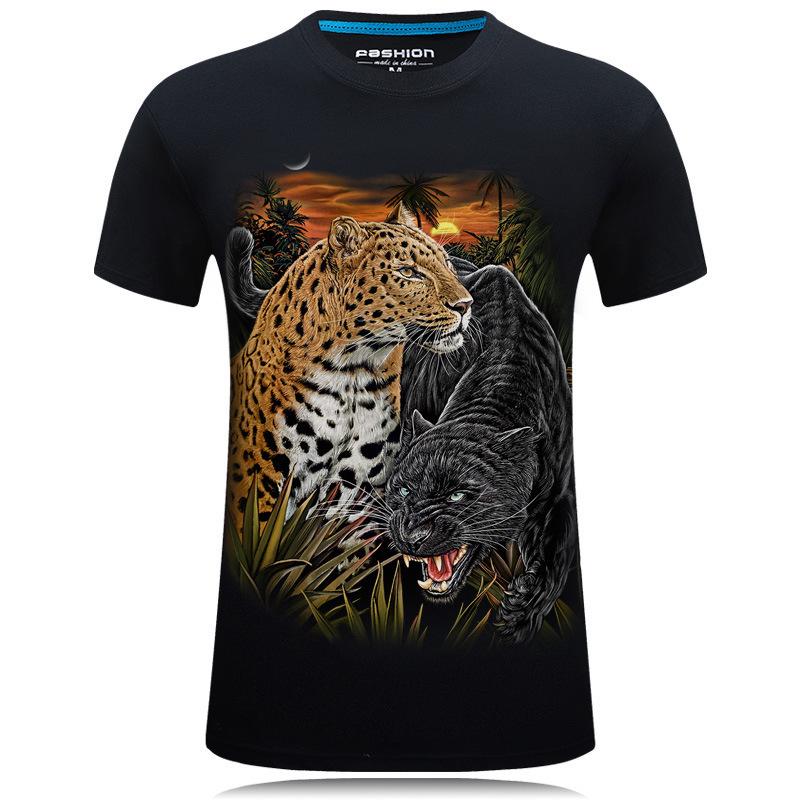 S-6XL Men's Personality Cheetah Printed Round Neck T-shirt Slim Casual