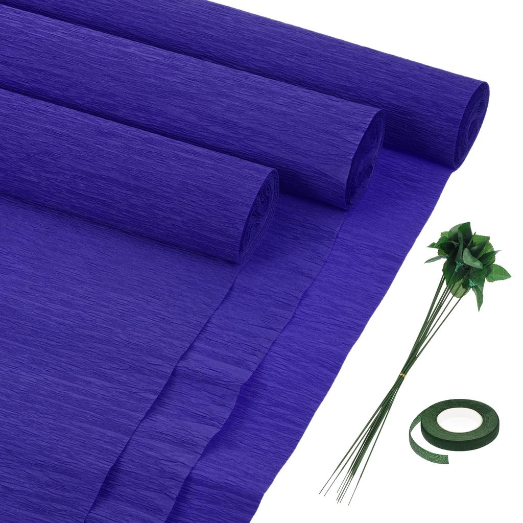 6pcs Crepe Paper Roll with Floral Stem Wire and Green Floral Tapes for Wedding Ceremony Various Large Festivals Decoration