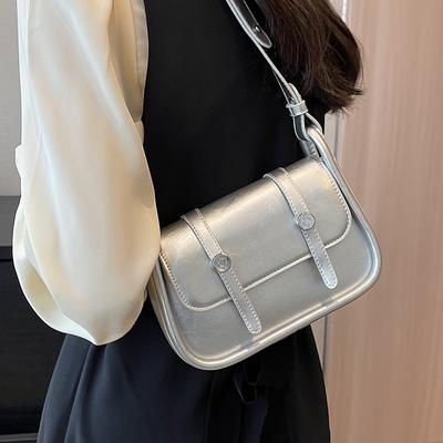 Fashion All Matched Ladies PU Leather Shoulder Bags Spring Summer Trendy Textured Solid Color Women's Crossbody Bag