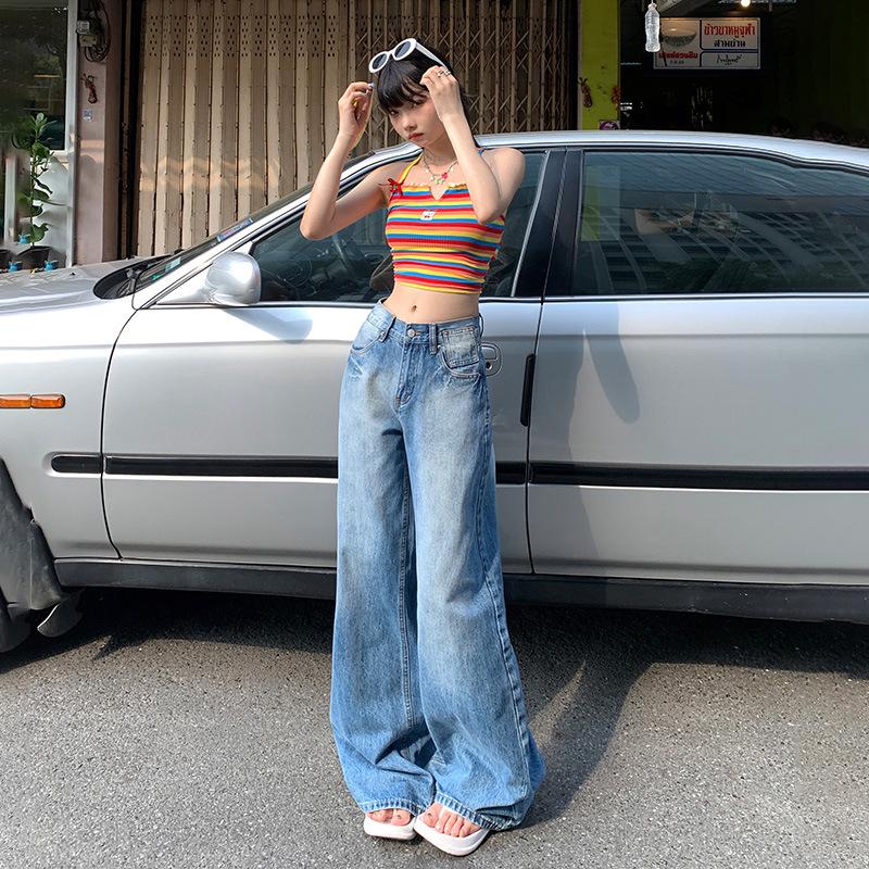 2025 Spring High-Waist Wide-Leg Jeans for Women - Floor-Length Slim Drape Style