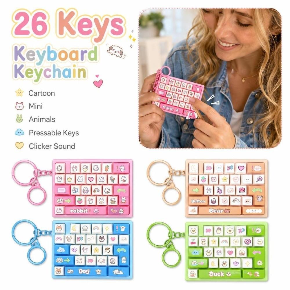 Animals 26 Keys Keyboard Keychain Mini Stress Relief Fidget Toy Office Use