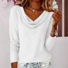 Women Tops Swing Collar Long Sleeve Loose Fit Pullover Tops Pure Color Leisure Blouse Work Party Vacation Office Casual Wear