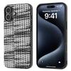 For iPhone 16 Plus Case Plaid Texture PU Leather Coated PC+TPU Phone Cover