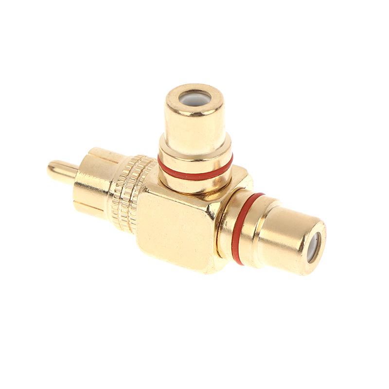 Copper Gold-Plated Lotus 1 Divided Into 2 Rca Male To 2 Rca Female Audio Signal Converter Rca 3 Head Converter Connector