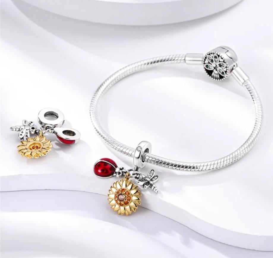 Charms Do Pandora Zawieszka Charms Biedronka Kwiat Ważka