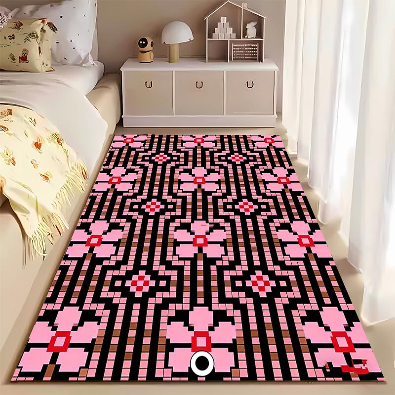 Geometric Pink and Black Pattern Carpet for Modern Living Room Decor Suitable for use as an anti-slip for living room bedroom sofas