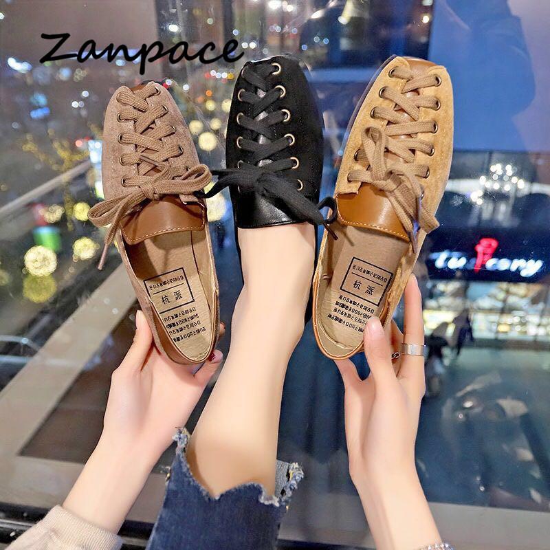 Fashion Personality Women Shoes 2025 Spring Lace-Up Casual Loafers Fashion Soft Square Toe Flats for Women Shoes Black Loafers Women
