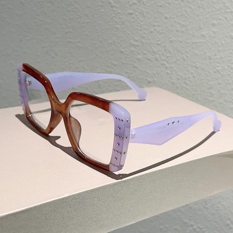 Oversized Square Glasses Women Fashion Patchwork Rim Blue Light Blocking Optical Frames  Stylish Design Decor Eyewear