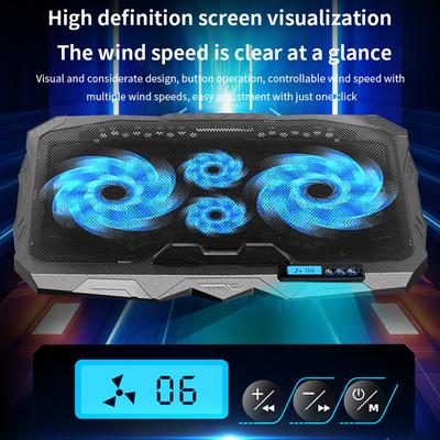 TISHRIC Chladič notebooku Čtyři ventilátory Herní chladicí podložka pro notebook LED displej Dva USB porty 1100 RPM Chladič notebooku Pro 12-17 palcový notebook