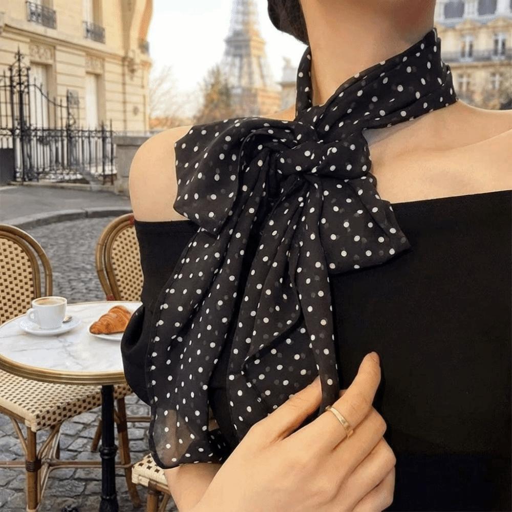 New Red Color Korean Style Scarf Polka Dot Pattern Trendy Long Scarf Neck Ribbon Women Fashion