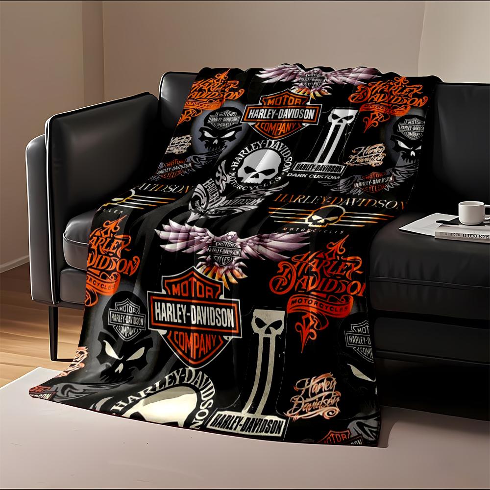 Harley-Davidson themed design blanket. Flannel blanket for bedroom, living room, sofa, and nap sofas.